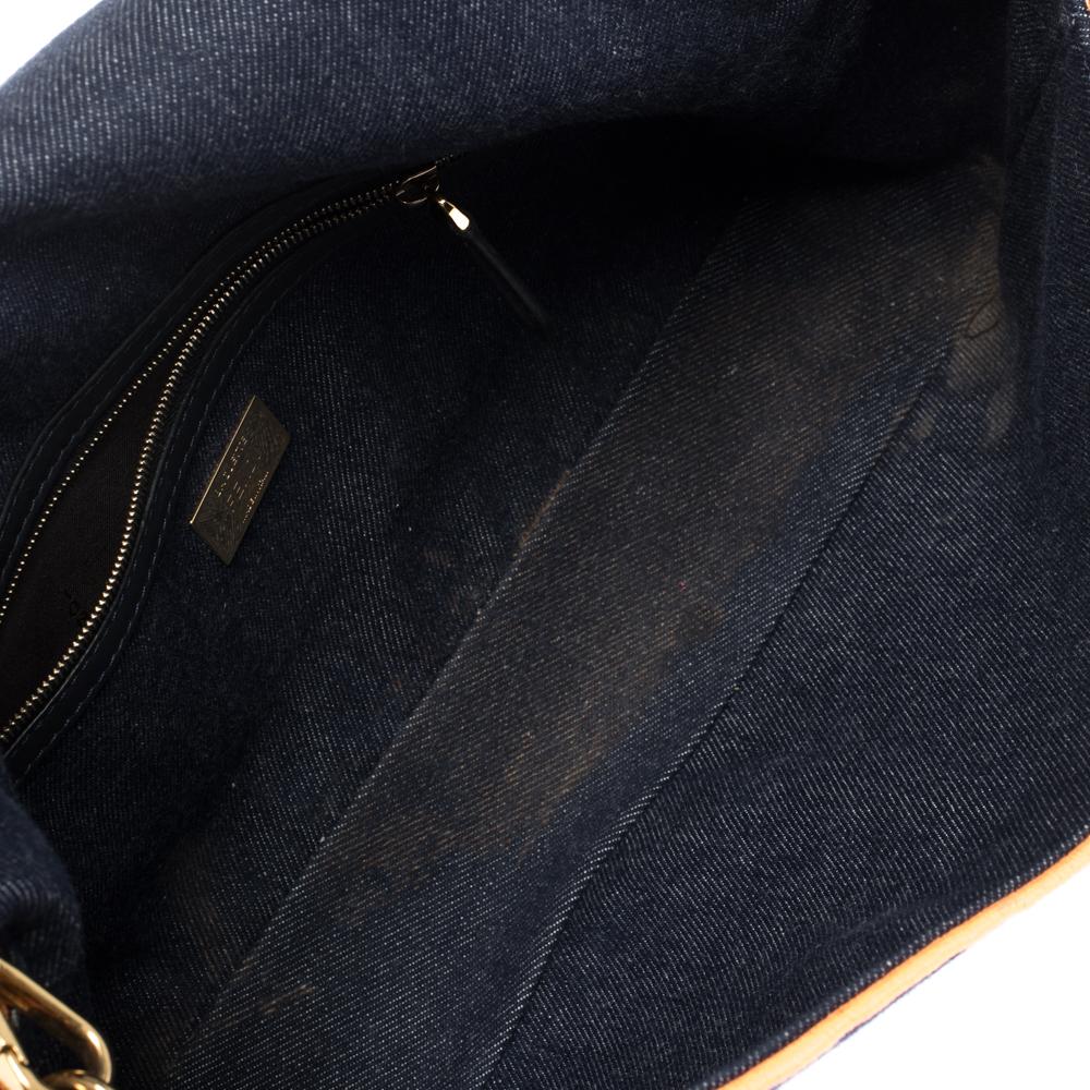 Fendi Blue/Orange Denim Mama Baguette Top Handle Bag In Good Condition In Dubai, Al Qouz 2