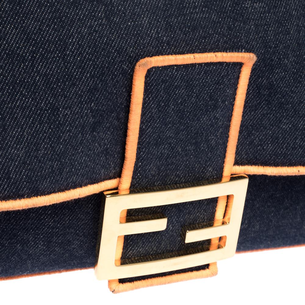 Fendi Blue/Orange Denim Mama Baguette Top Handle Bag 1