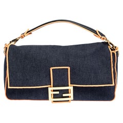 Fendi Blue/Orange Denim Mama Baguette Top Handle Bag