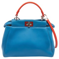 Fendi Blue/Orange Leather Mini Peekaboo Top Handle Bag