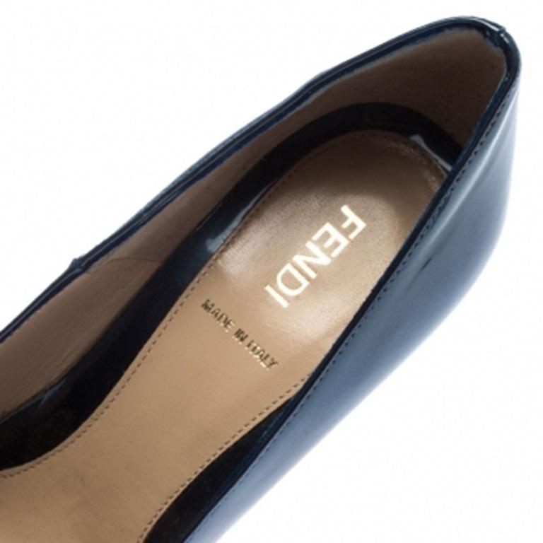 Fendi Blue Patent Leather Zucca Heel Platform Pumps Size 39 For Sale 1