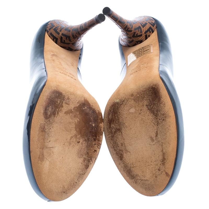 Fendi Blue Patent Leather Zucca Heel Platform Pumps Size 39 2