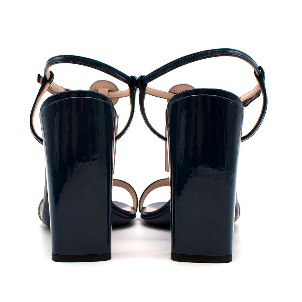 Black Fendi Blue Patent Studded Block Heel Sandals - Size EU 37