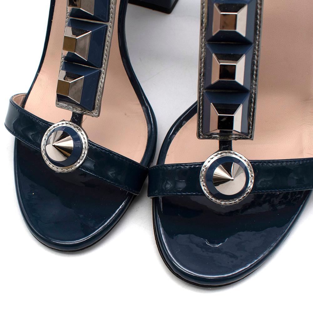 Women's Fendi Blue Patent Studded Block Heel Sandals - Size EU 37