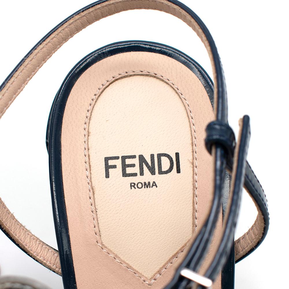 Fendi Blue Patent Studded Block Heel Sandals - Size EU 37 1