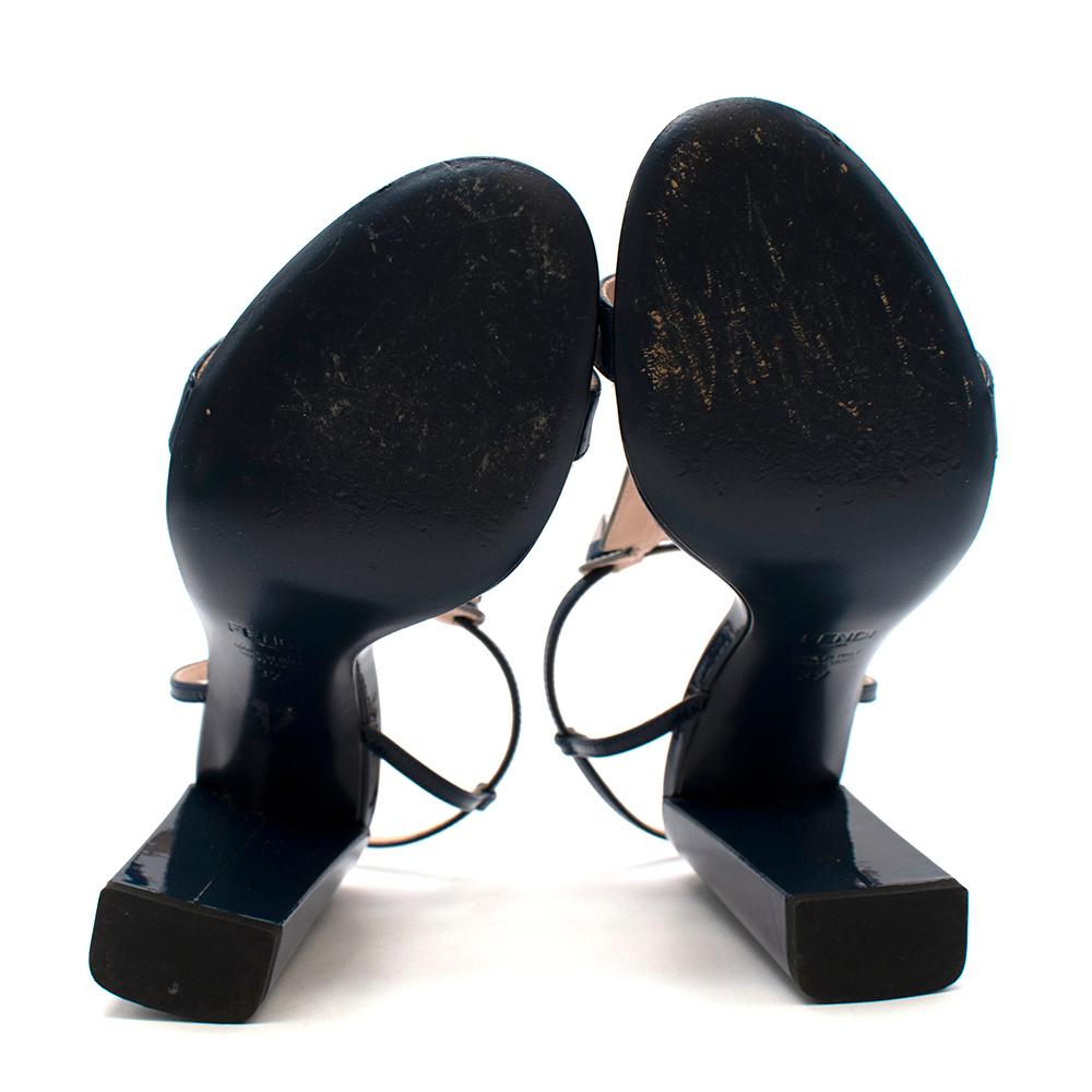 Fendi Blue Patent Studded Block Heel Sandals - Size EU 37 3