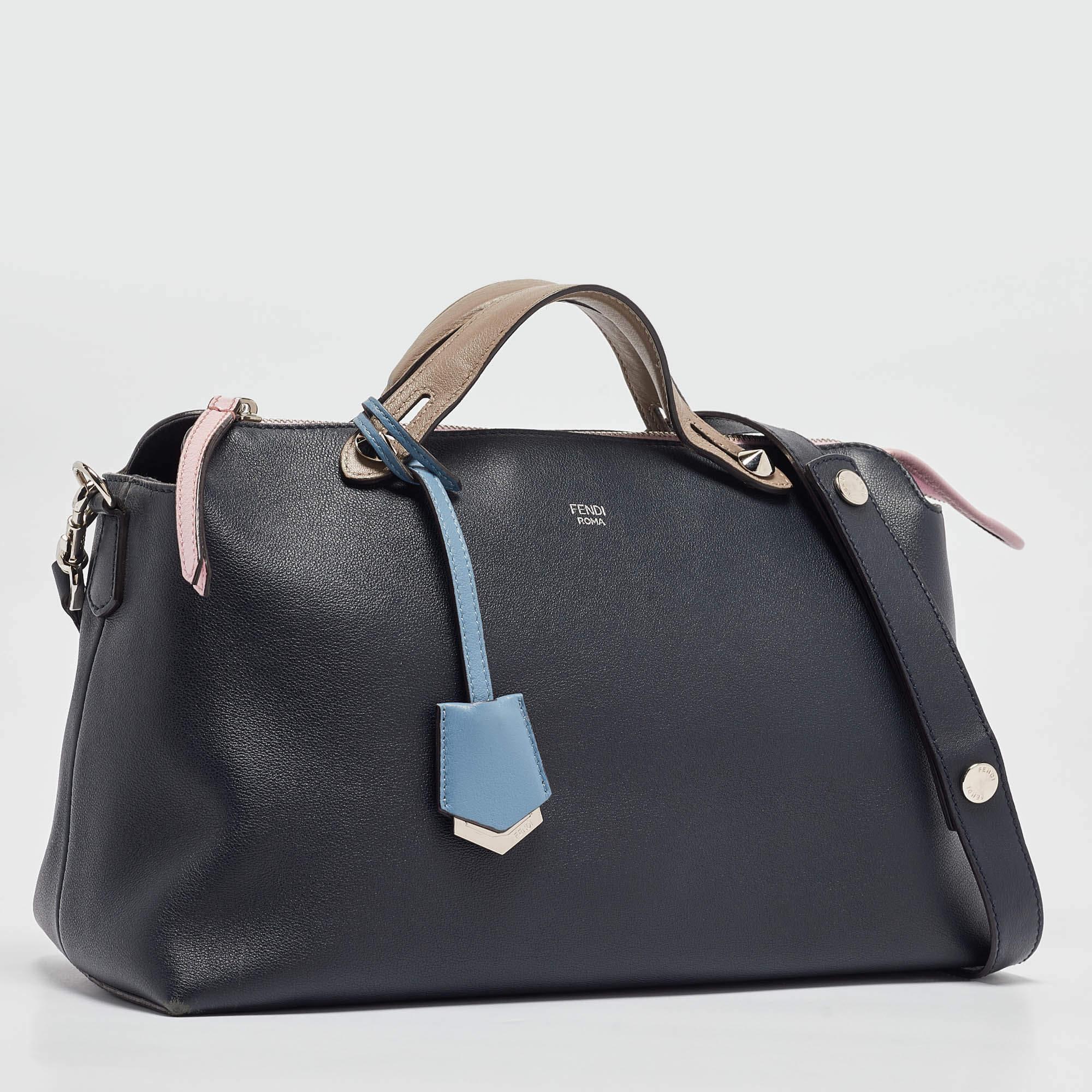 Black Fendi Blue/Pink Leather Large By The Way Boston Bag