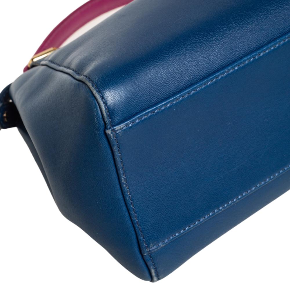 Fendi Blue/Pink Leather Mini Peekaboo Top Handle Bag 4