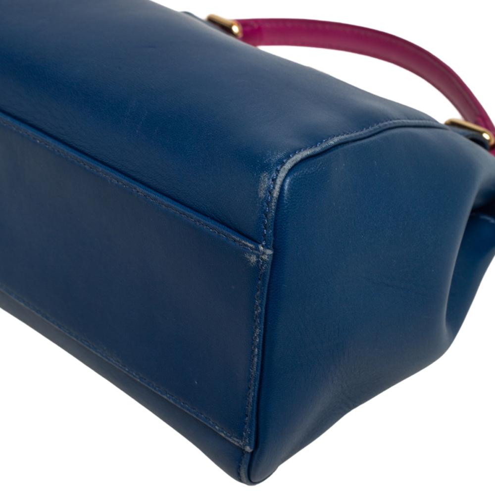 Fendi Blue/Pink Leather Mini Peekaboo Top Handle Bag In Good Condition In Dubai, Al Qouz 2