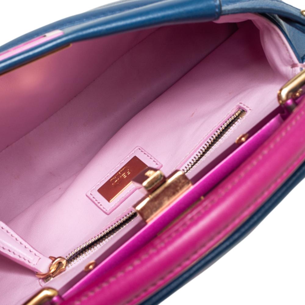 Women's Fendi Blue/Pink Leather Mini Peekaboo Top Handle Bag