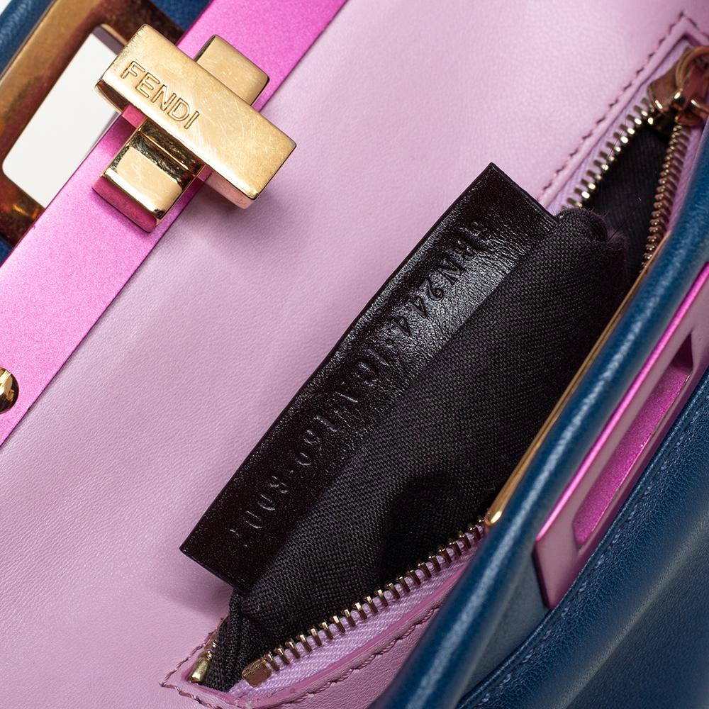 Fendi Blue/Pink Leather Mini Peekaboo Top Handle Bag 1