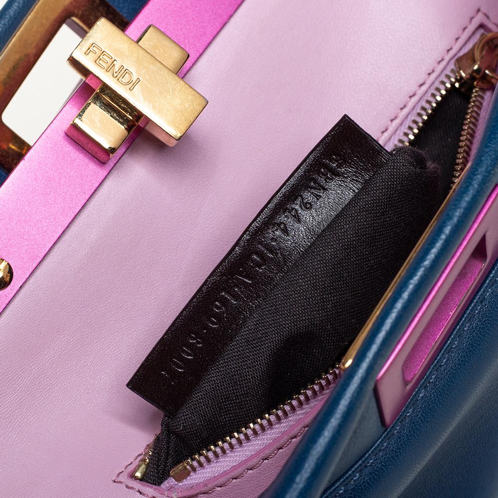 Fendi Blau/Pink Leder Mini Peekaboo Top Handle Tasche 4