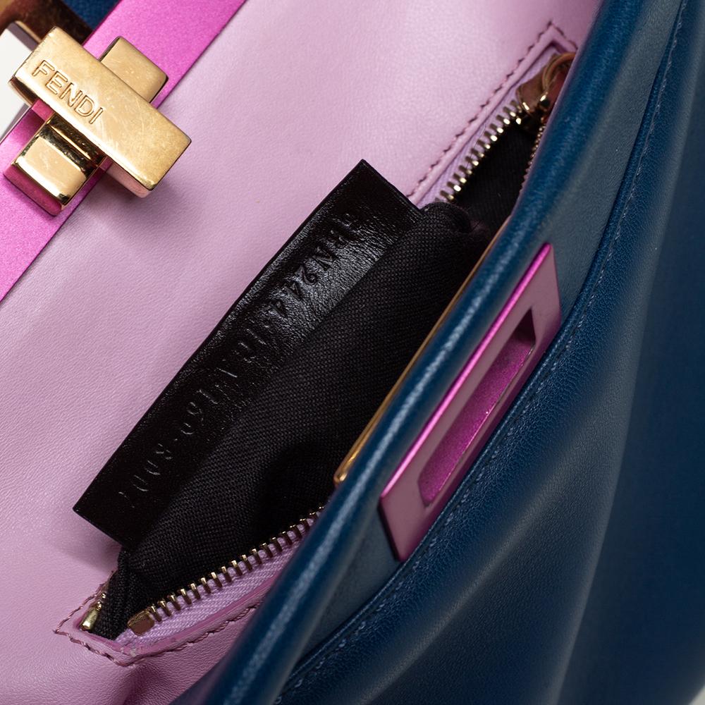 Fendi Blue/Pink Leather Mini Peekaboo Top Handle Bag 2