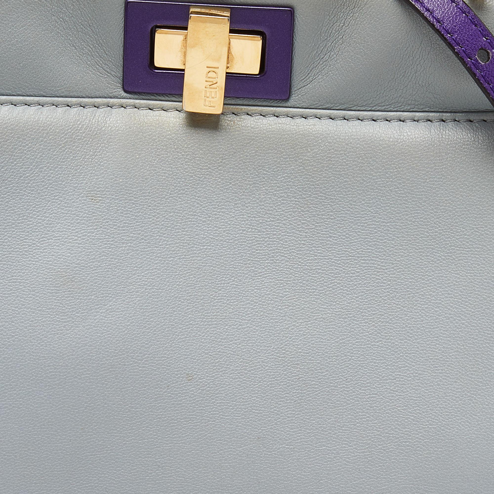 Fendi Blue/Purple Leather Mini Peekaboo Top Handle Bag For Sale 7