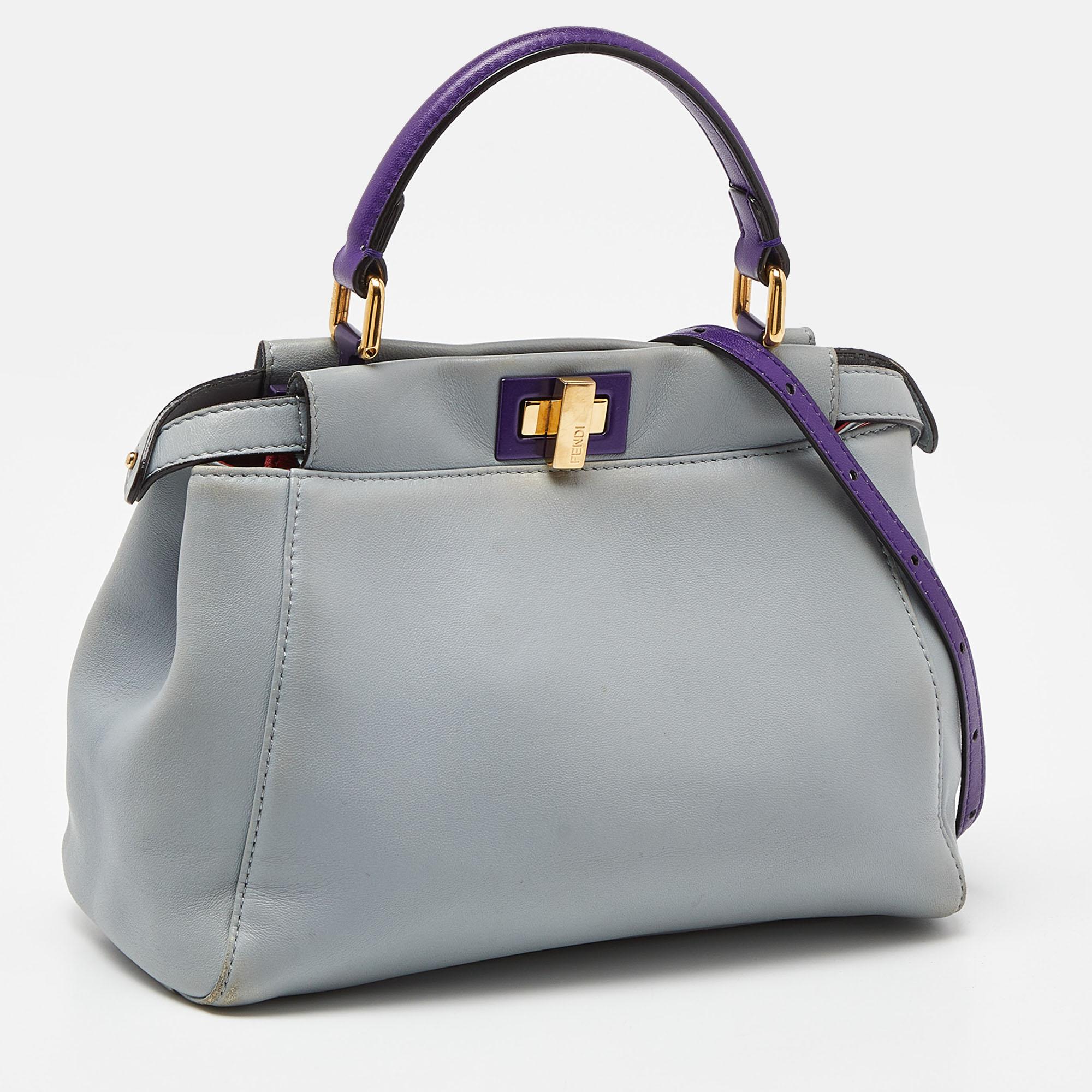 Women's Fendi Blue/Purple Leather Mini Peekaboo Top Handle Bag For Sale