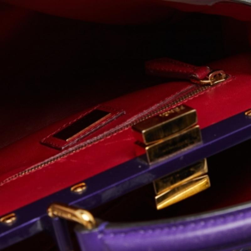 Fendi Blau/Purple Leder Mini Peekaboo Top Handle Bag aus Leder Damen im Angebot