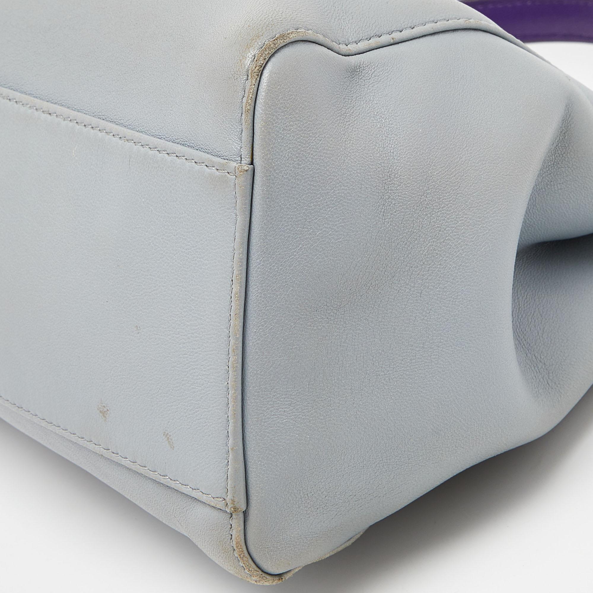 Fendi Blue/Purple Leather Mini Peekaboo Top Handle Bag For Sale 4
