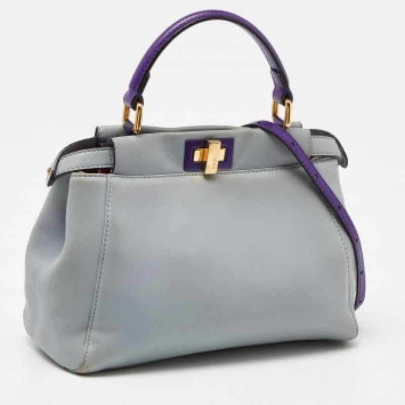 Fendi Blau/Purple Leder Mini Peekaboo Top Handle Bag aus Leder im Angebot 4