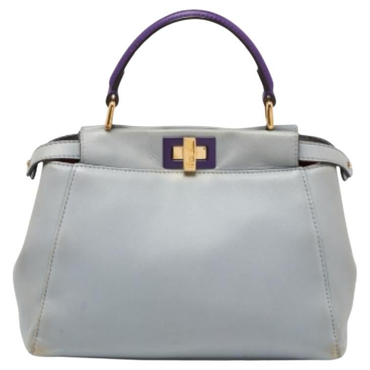 Fendi Blau/Purple Leder Mini Peekaboo Top Handle Bag aus Leder im Angebot