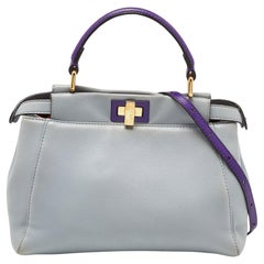 Fendi Blue/Purple Leather Mini Peekaboo Top Handle Bag