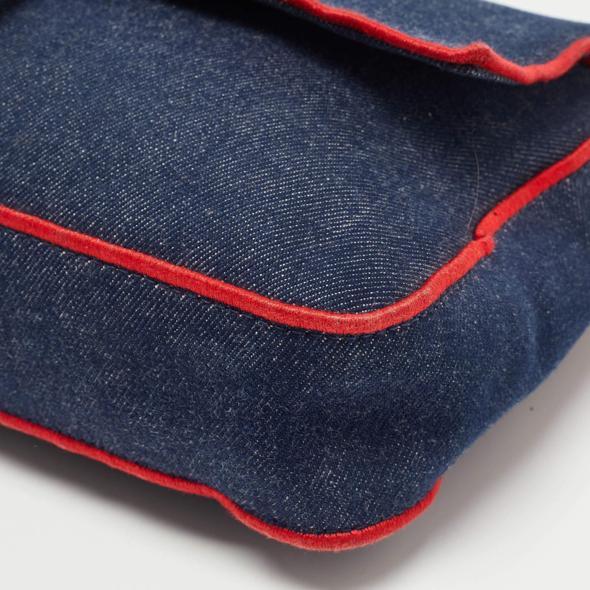 Fendi Blue/Red Denim Large Baguette Shoulder Bag 7