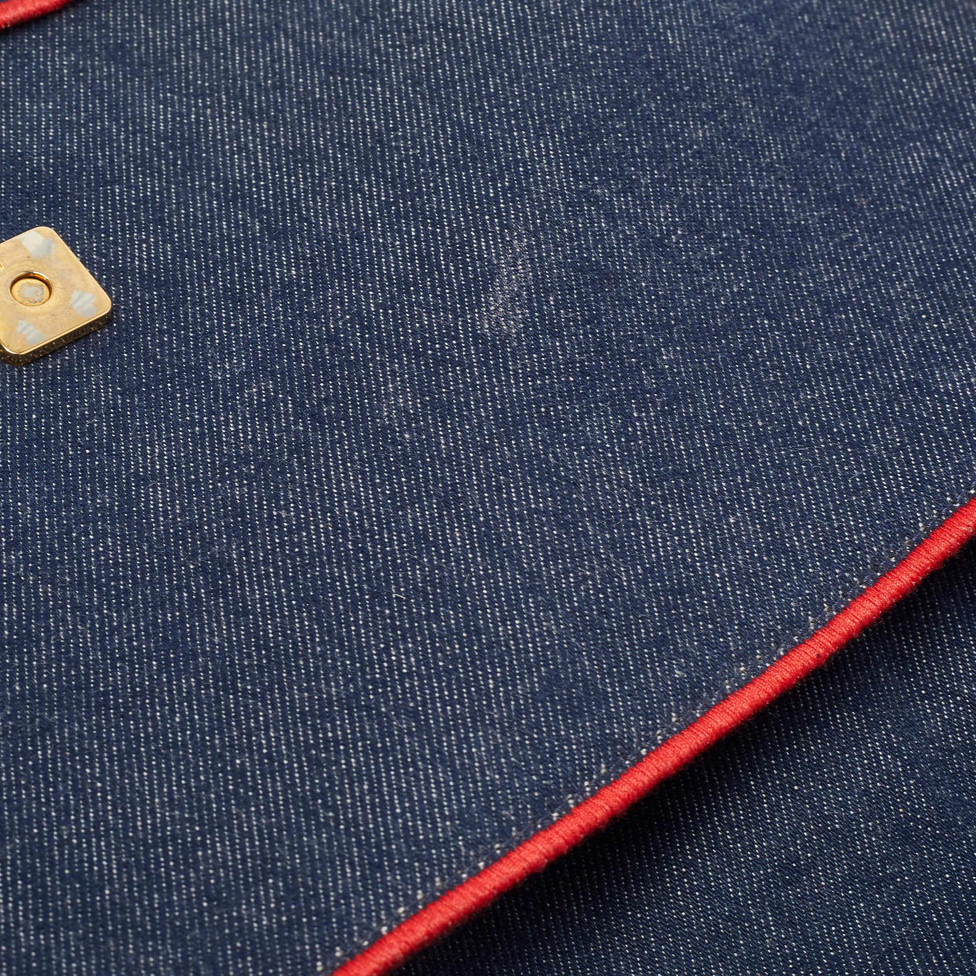 Fendi Blue/Red Denim Large Baguette Shoulder Bag 9