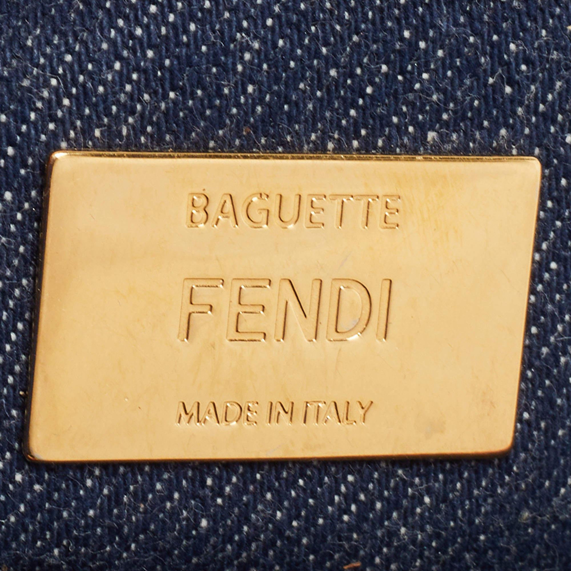 Fendi Blue/Red Denim Large Baguette Shoulder Bag 3