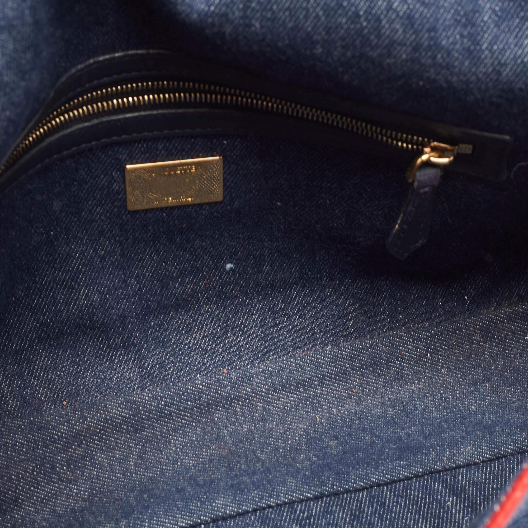 Fendi Blue/Red Denim Large Baguette Shoulder Bag 5