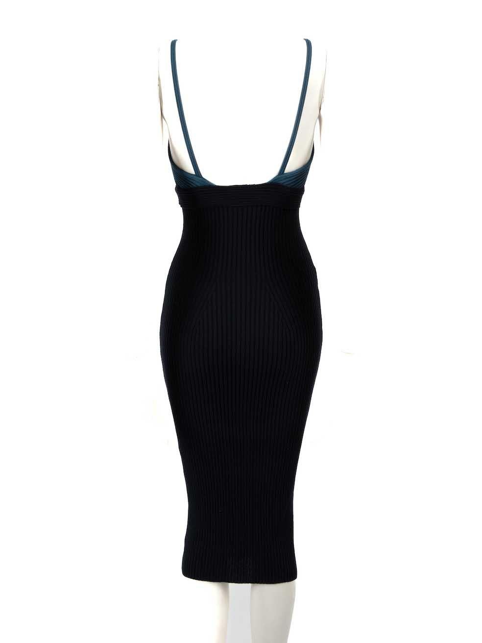 Black Fendi Blue Ribbed Knit Midi Dress Size S For Sale