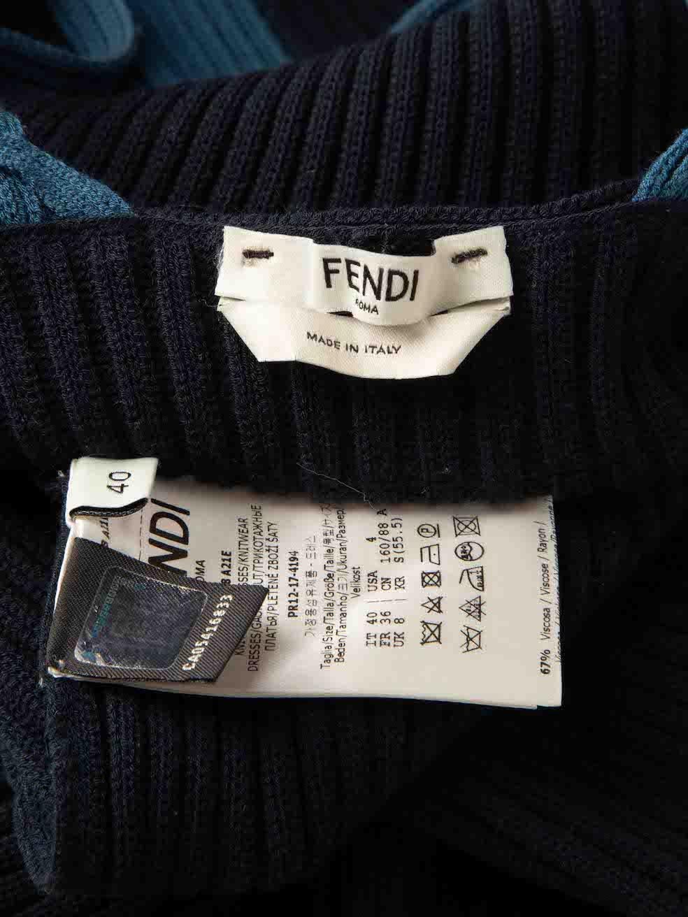 Women's Fendi Blue Ribbed Knit Midi Dress Size S For Sale