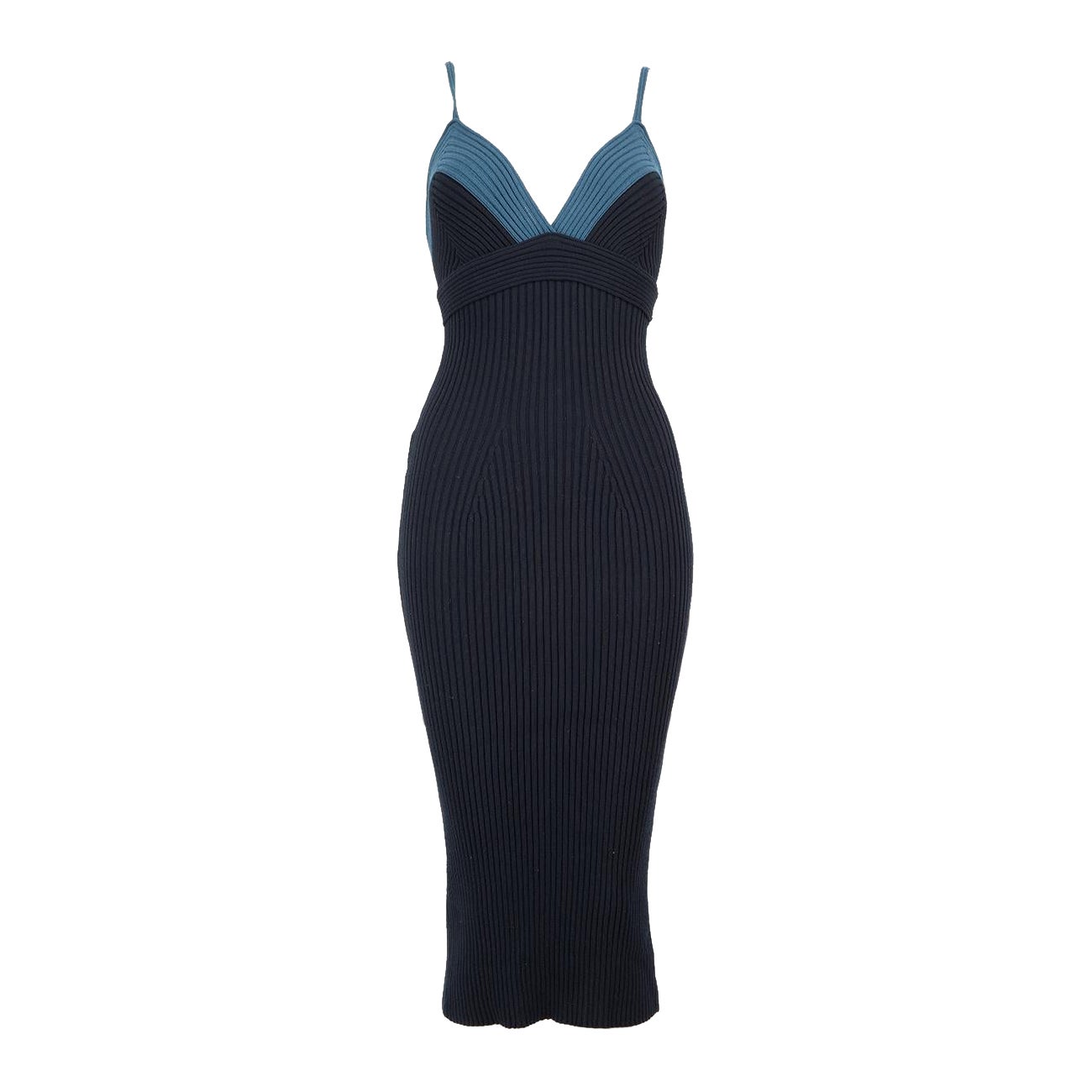 Fendi - Robe midi en maille côtelée bleue, taille S
