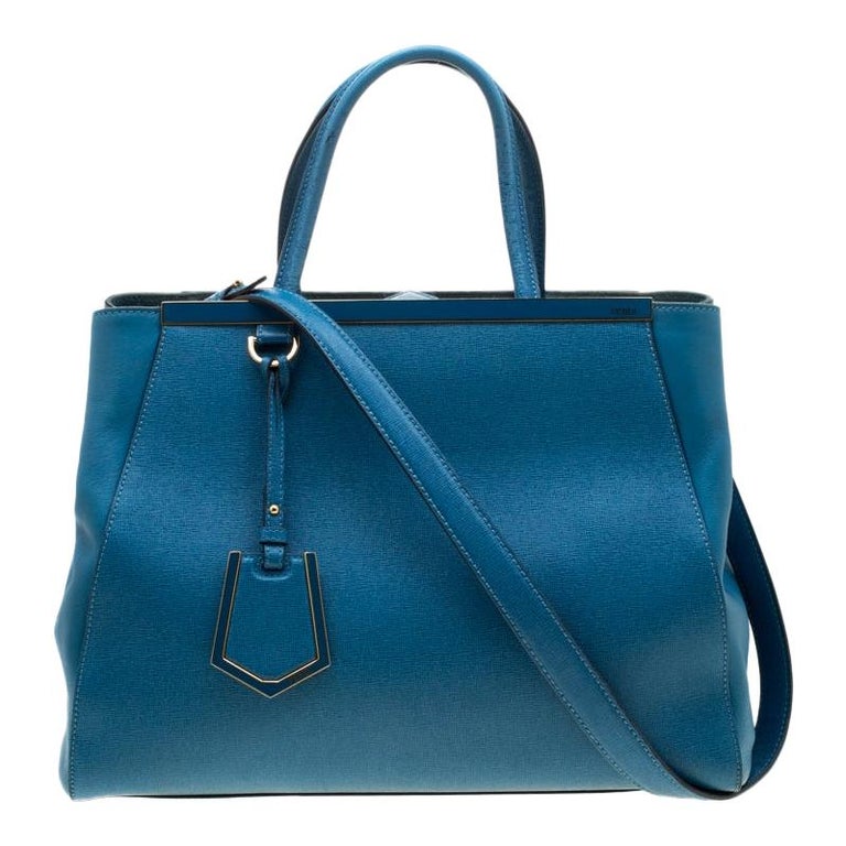 Fendi Blue Saffiano Leather 2Jours Top Handle Bag For Sale at 1stDibs