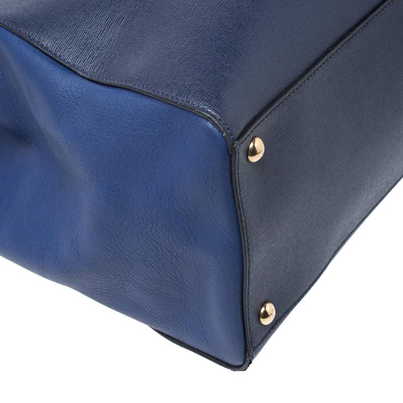 Fendi Blue Saffiano Leather Medium Sac 2jours Elite Tote 1