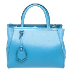 Fendi Blue Saffiano Leather Petite 2 Jours Tote Bag