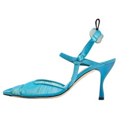 Fendi Blue Satin and Tulle Fabric Colibri Slingback Pumps Size 38