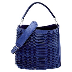 Fendi Blue Selleria Leather and Suede Small Scalloped Anna Bucket Bag
