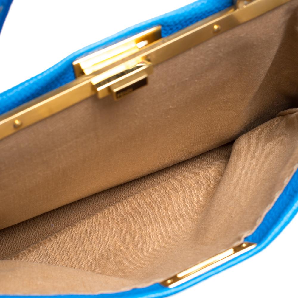 Fendi Blue Selleria Leather Large Peekaboo Top Handle Bag 6