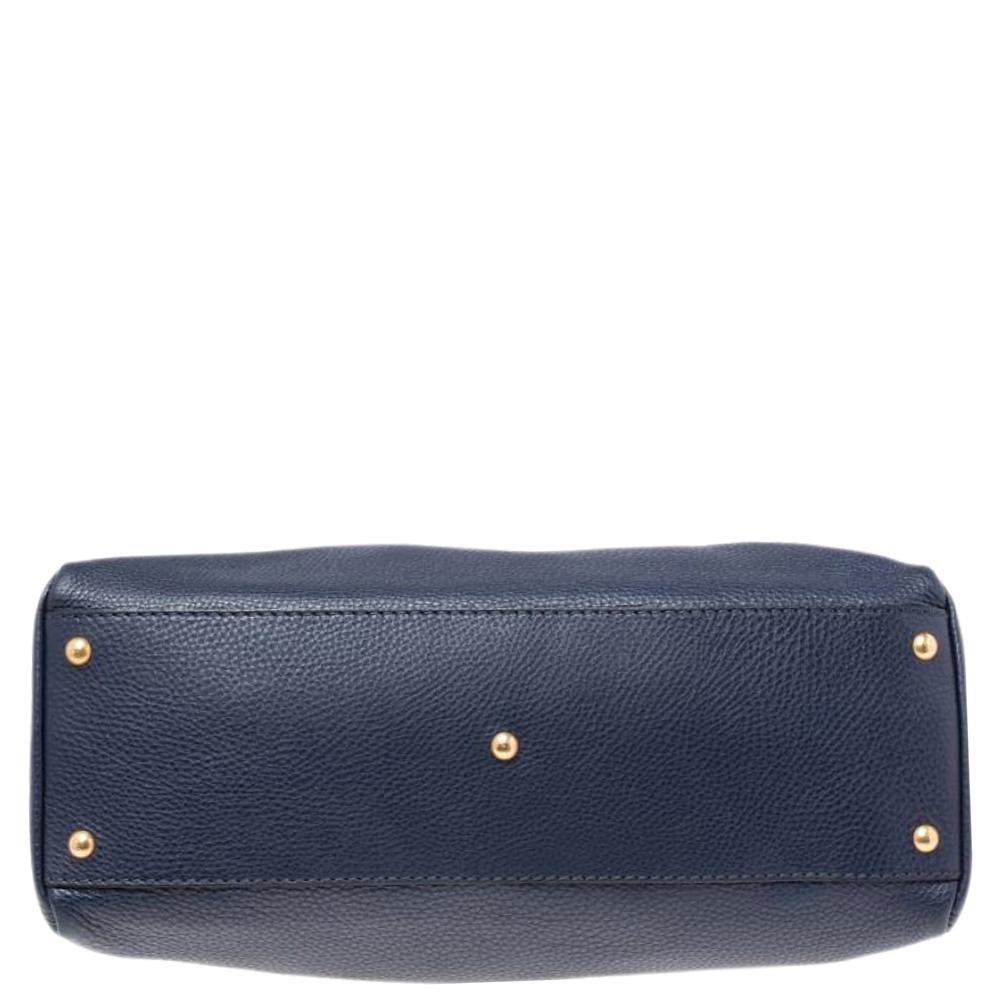 Fendi Blue Selleria Leather Large Peekaboo Top Handle Bag 4