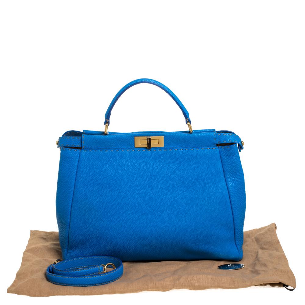 Fendi Blue Selleria Leather Large Peekaboo Top Handle Bag 9