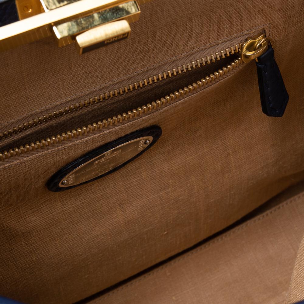 Gray Fendi Blue Selleria Leather Large Peekaboo Top Handle Bag