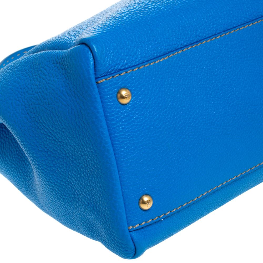 Fendi Blue Selleria Leather Large Peekaboo Top Handle Bag 3