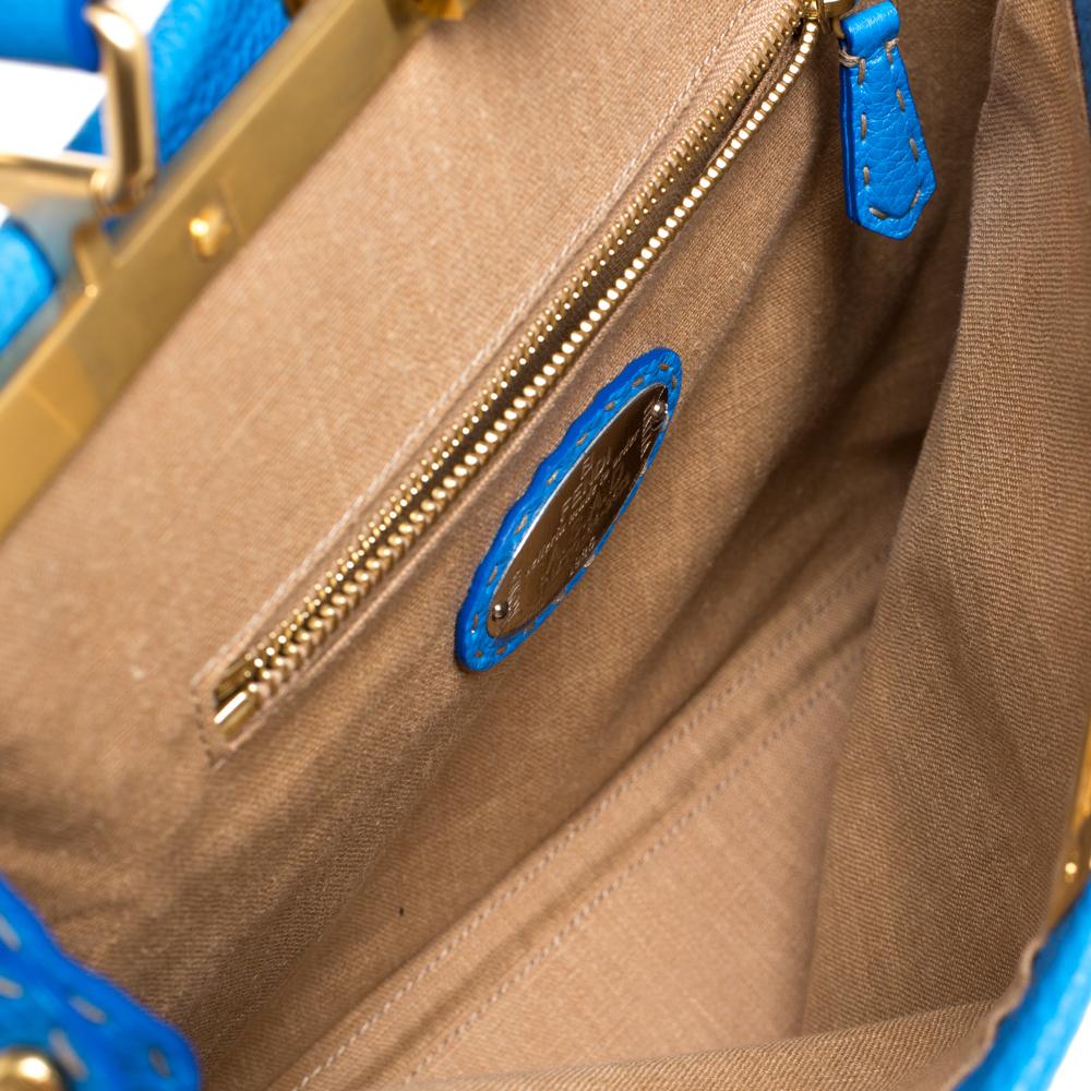 Fendi Blue Selleria Leather Large Peekaboo Top Handle Bag 5
