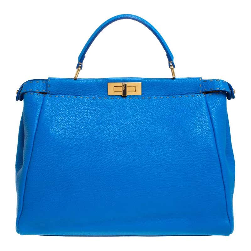 Fendi Blue Selleria Leather Large Peekaboo Top Handle Bag at 1stDibs