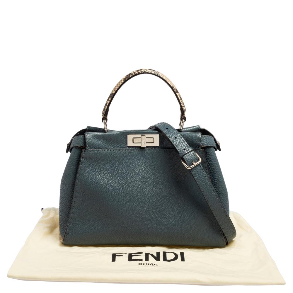 Fendi Blue Selleria Leather Medium Peekaboo Top Handle Bag 8