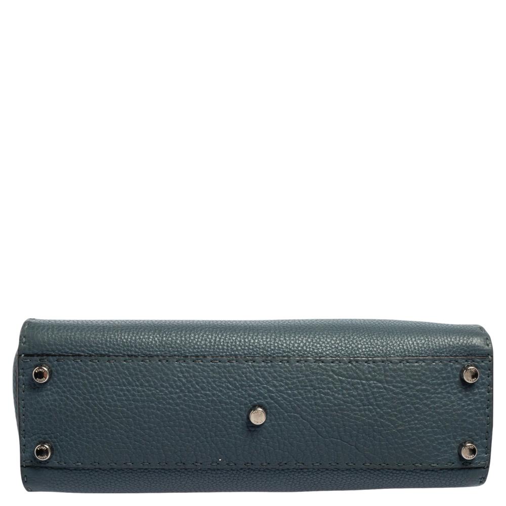 Women's Fendi Blue Selleria Leather Medium Peekaboo Top Handle Bag