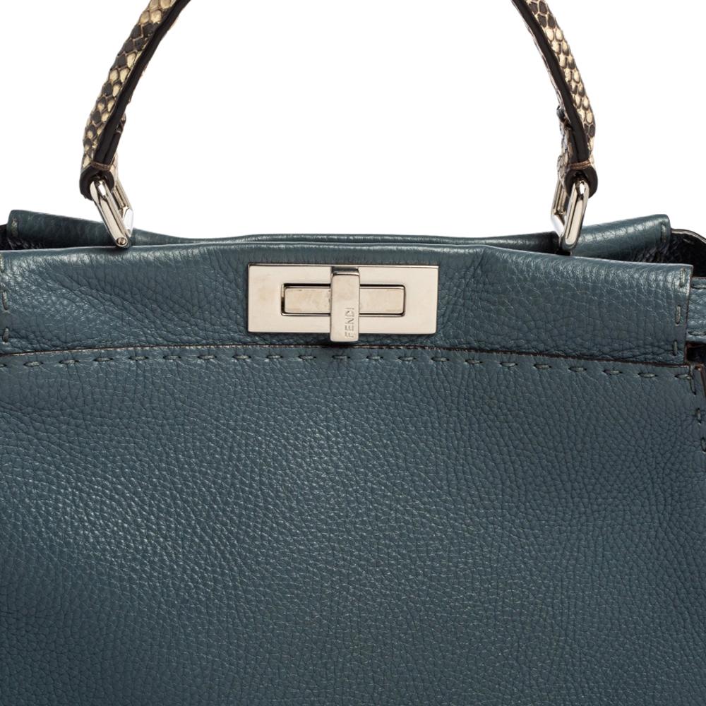 Fendi Blue Selleria Leather Medium Peekaboo Top Handle Bag 3