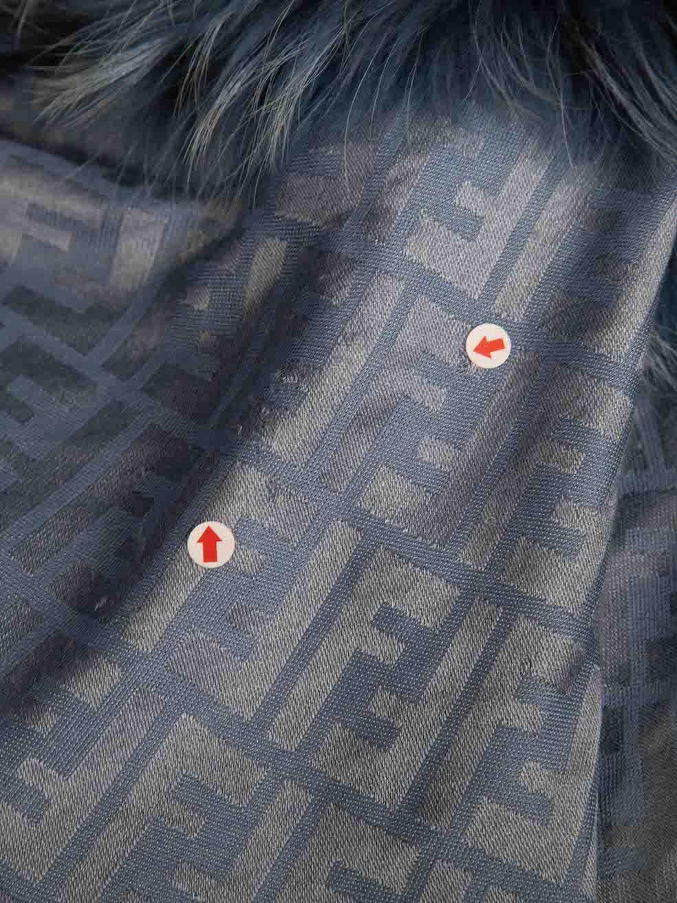 Fendi Blue Silk Fur Trim Zucca FF Scarf 1