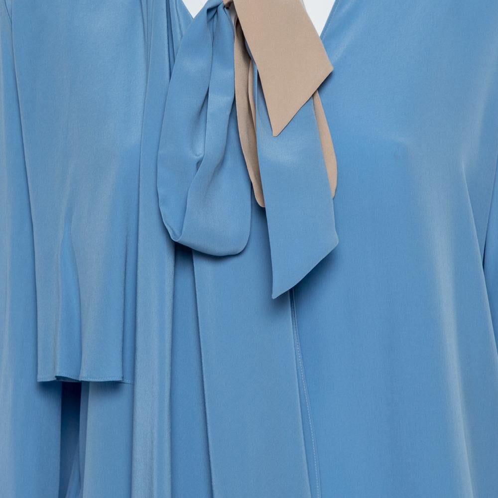 Fendi Blue Silk Neck Tie Detail Draped Asymmetrical Dress S In Excellent Condition In Dubai, Al Qouz 2