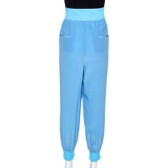 Fendi Blue Silk Side Stripe Detail Trousers M