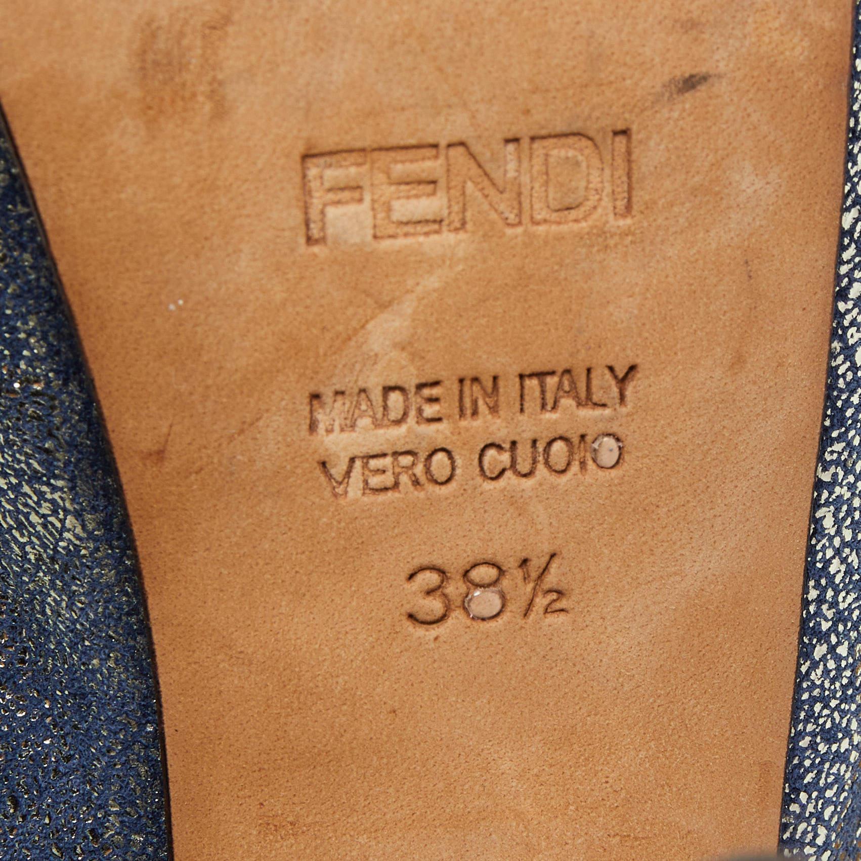 Fendi Blue/Silver Texture Suede Slingback Pumps Size 38.5 For Sale 1